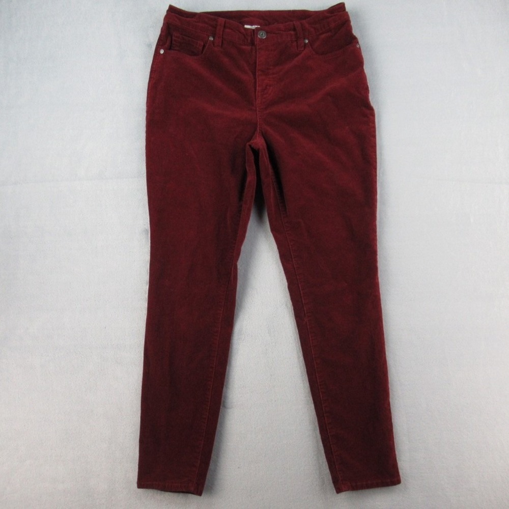 Style & Co Womens Corduroy Skinny Pants Burgundy Maroon Size 10 Stretch‎ Casual